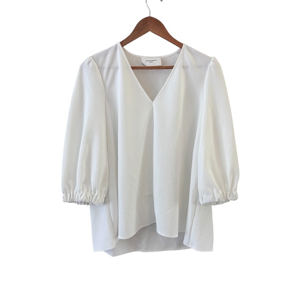 Pomander Place Tops - Tuckernuck Pomander Place V Neck Blouse Womens L White Puff 3/4 Sleeve Preppy